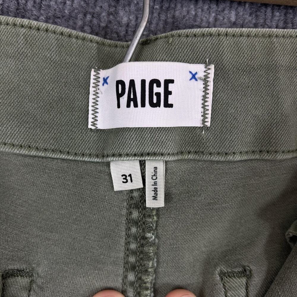 Paige Pants 31 Brooklyn Vintage Green High Rise Wide Leg Cropped Pleated Casual - Picture 9 of 16